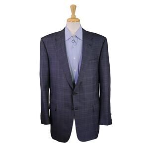 Hickey Freeman Custom Blazer Blue Black Brown 2-Btn Sportcoat Jacket 44L